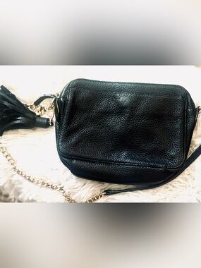 14th & Union Black Pebbled Genuine Leather Crossbody with chain strap